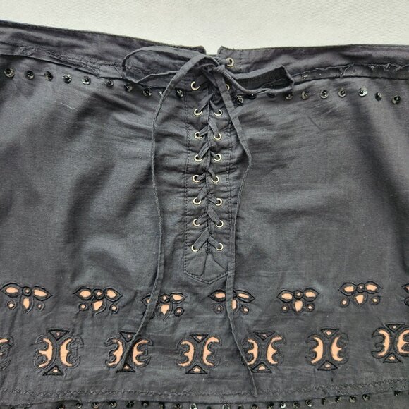 Cordelia Black Peach Midi Skirt Goth Steampunk Retro Feminine Ruffles Lace Up M - Picture 8 of 13